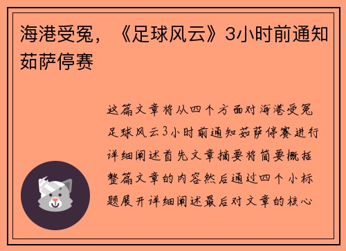 海港受冤，《足球风云》3小时前通知茹萨停赛